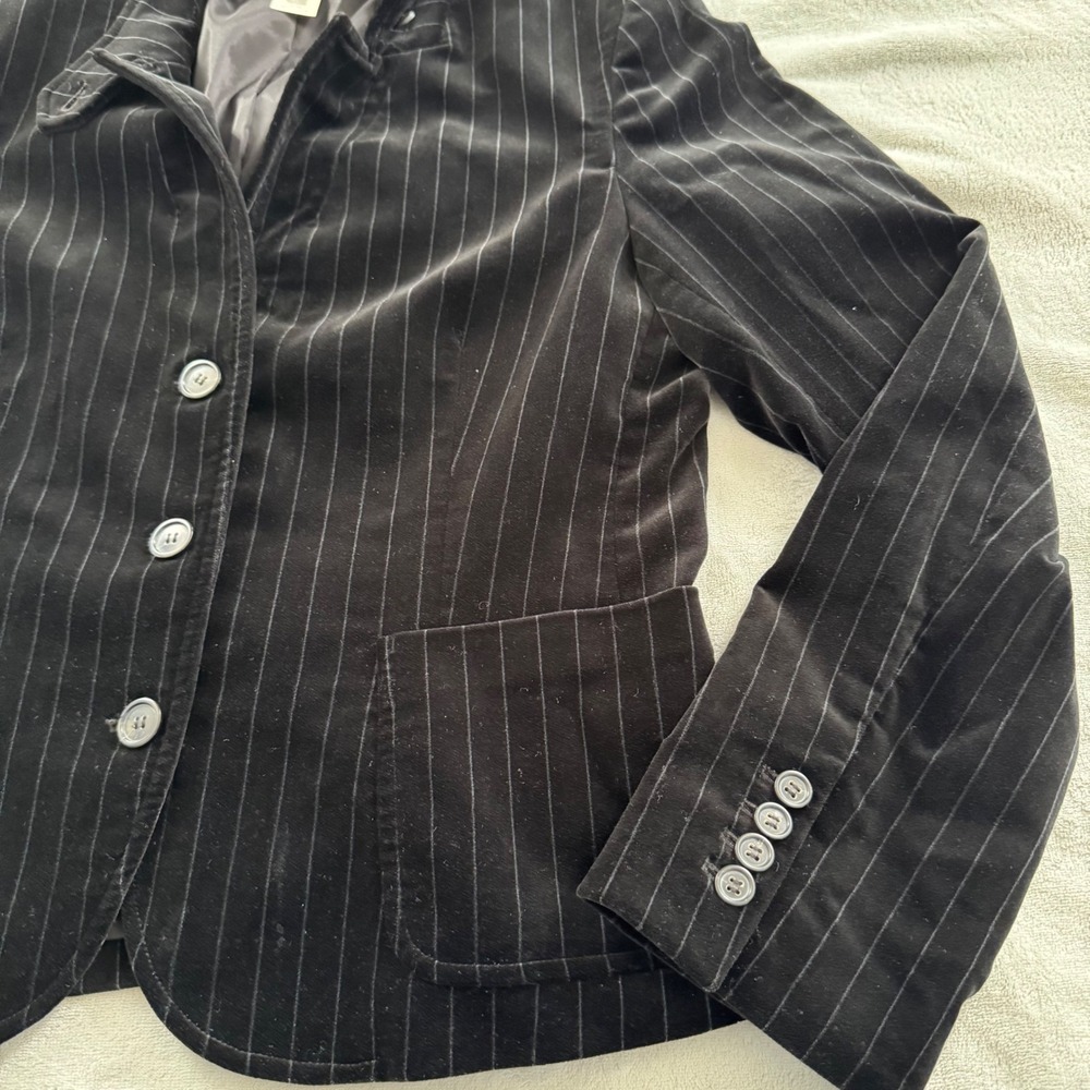 J.Crew Womens Black Pinstripe Velvet Blazer Jacket 3-Button Size 14 RN77388 - Picture 4 of 14